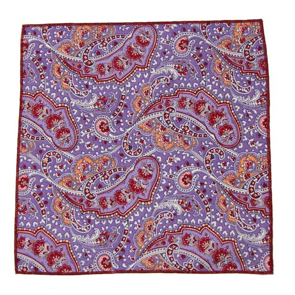 Gascoigne Pocket Square Cotton Paisley Red Purple - Picture 1 of 1